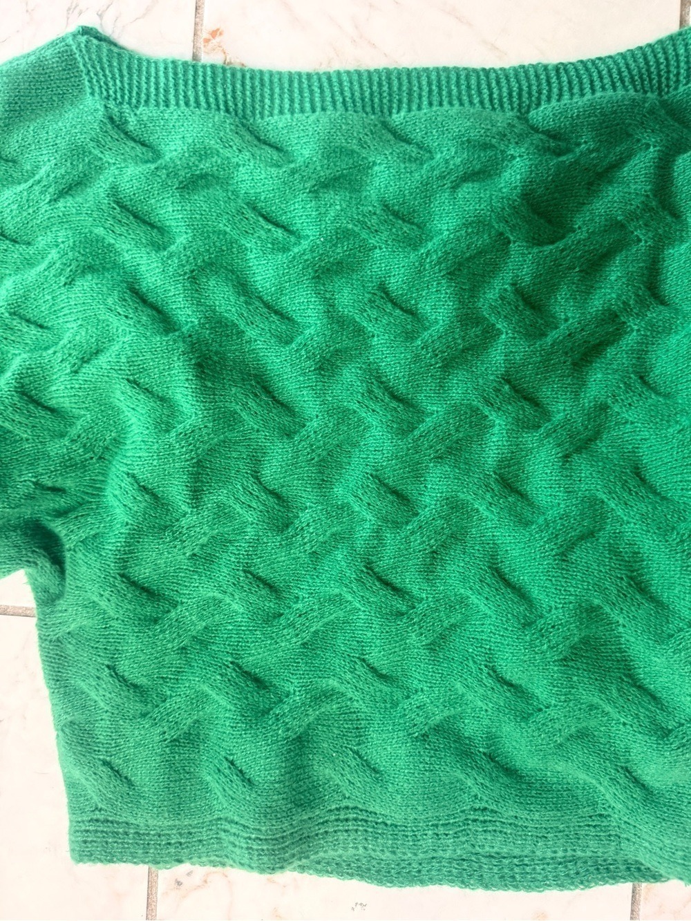 Green Basketweave Knit Bubble Sleeve Sweater Small - Picture 5 of 6